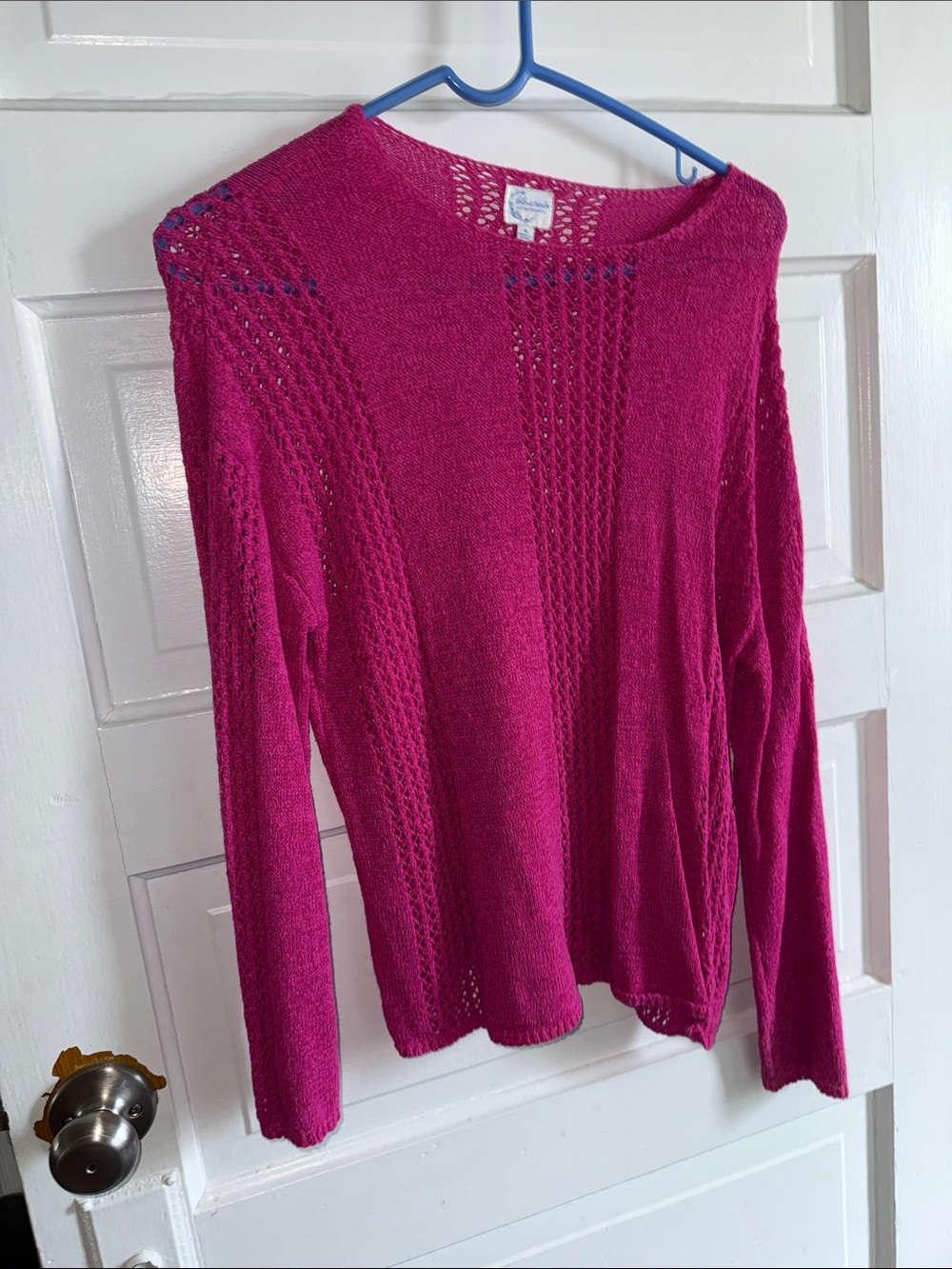 Blue Rain Fuchsia Open-Knit Crewneck Sweater